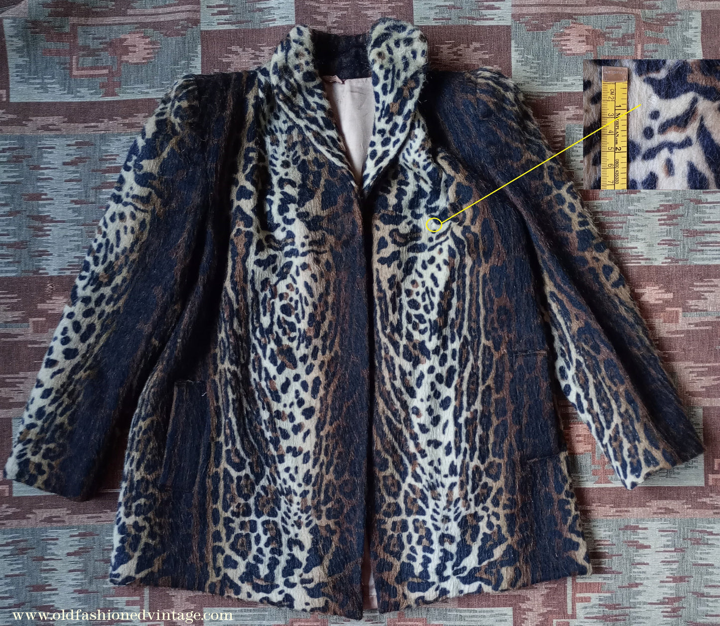 Vintage 1940s Faux Fur Jacket Leopard Teddy Coat UK M/L