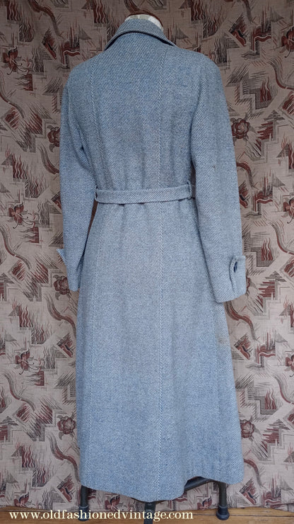 Rare Vintage 1930s Sports Coat Grey Blue Cream Tweed 30s Overcoat UK S/M