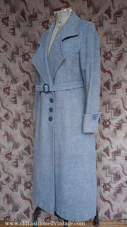 Rare Vintage 1930s Sports Coat Grey Blue Cream Tweed 30s Overcoat UK S/M