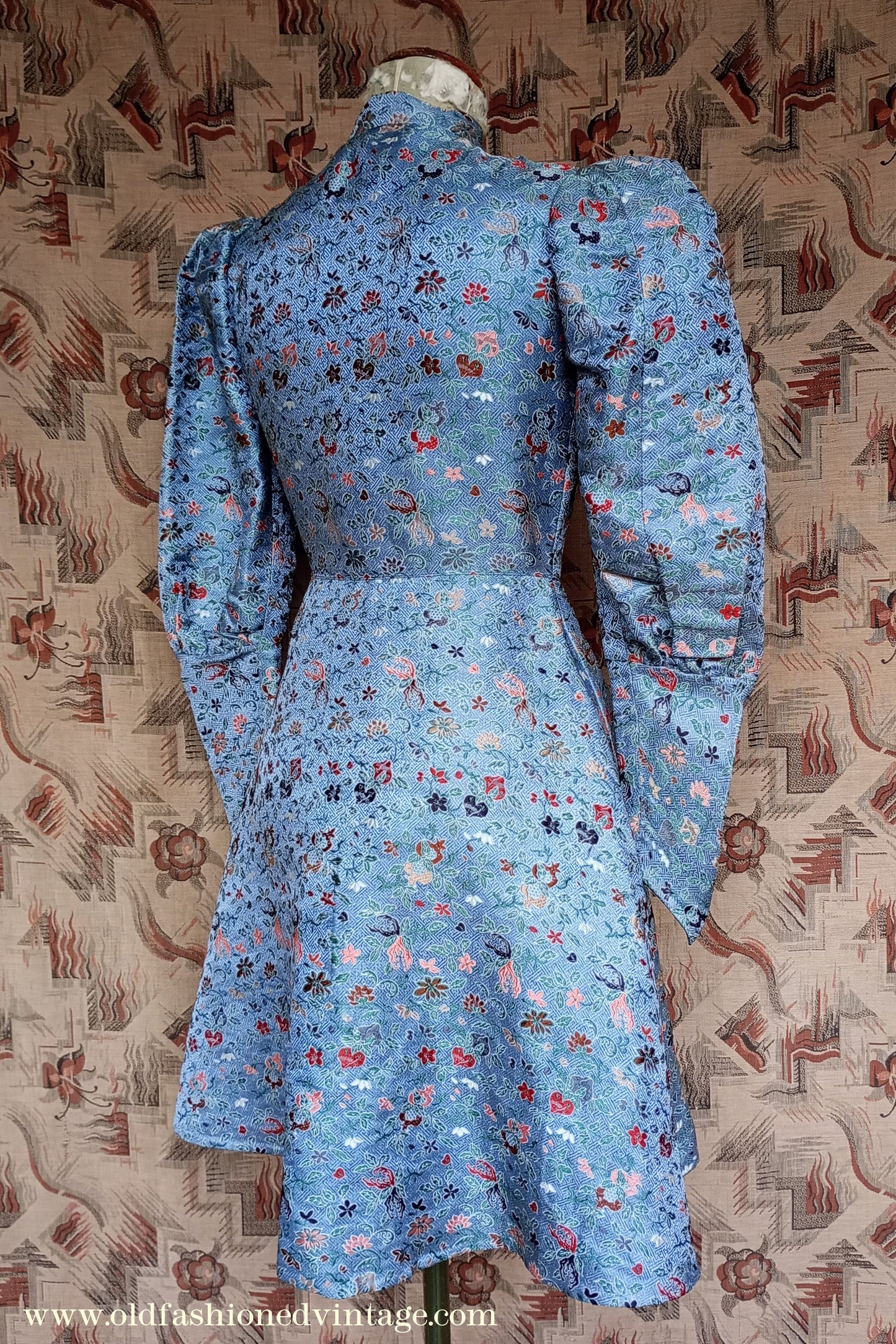 Fantastic Original Vintage 1930s Brocade Tunic Jacket Dress Blue UK S