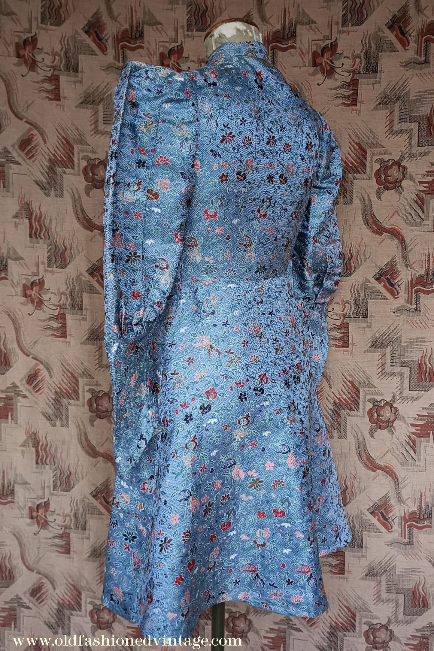 Fantastic Original Vintage 1930s Brocade Tunic Jacket Dress Blue UK S