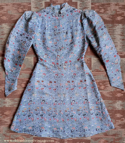 Fantastic Original Vintage 1930s Brocade Tunic Jacket Dress Blue UK S