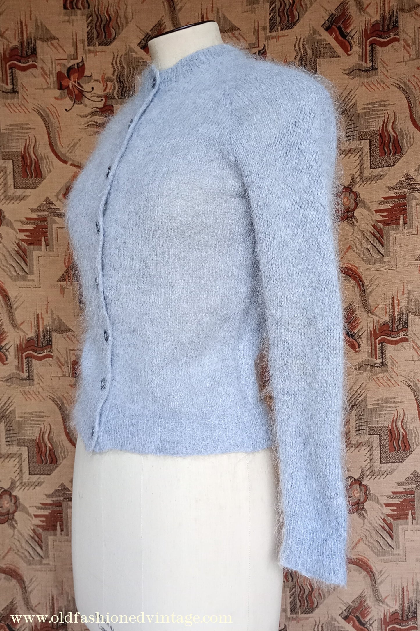 Rare Original Vintage 1950s Hand Knitted Mohair Cardigan Fluffy Grey 1940s UK S