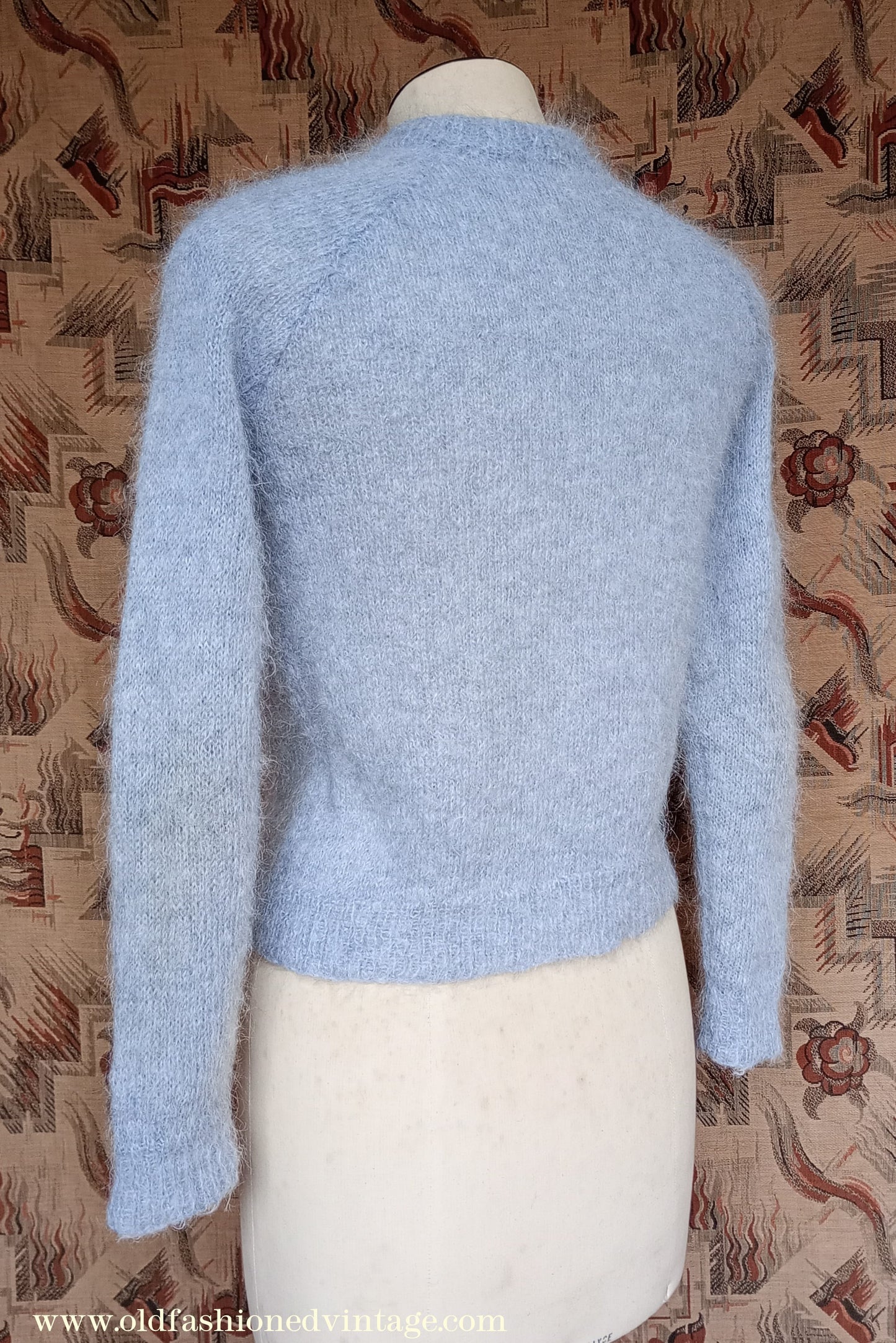 Rare Original Vintage 1950s Hand Knitted Mohair Cardigan Fluffy Grey 1940s UK S