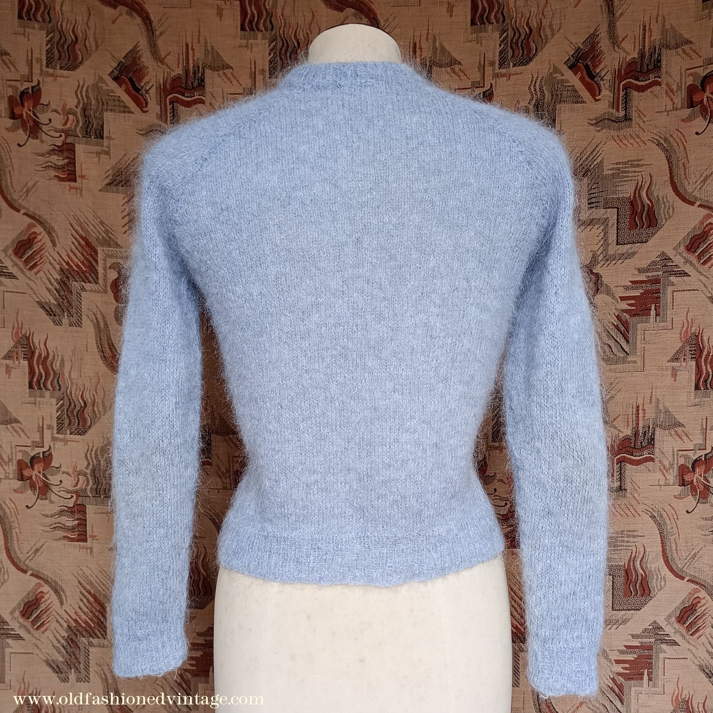 Rare Original Vintage 1950s Hand Knitted Mohair Cardigan Fluffy Grey 1940s UK S