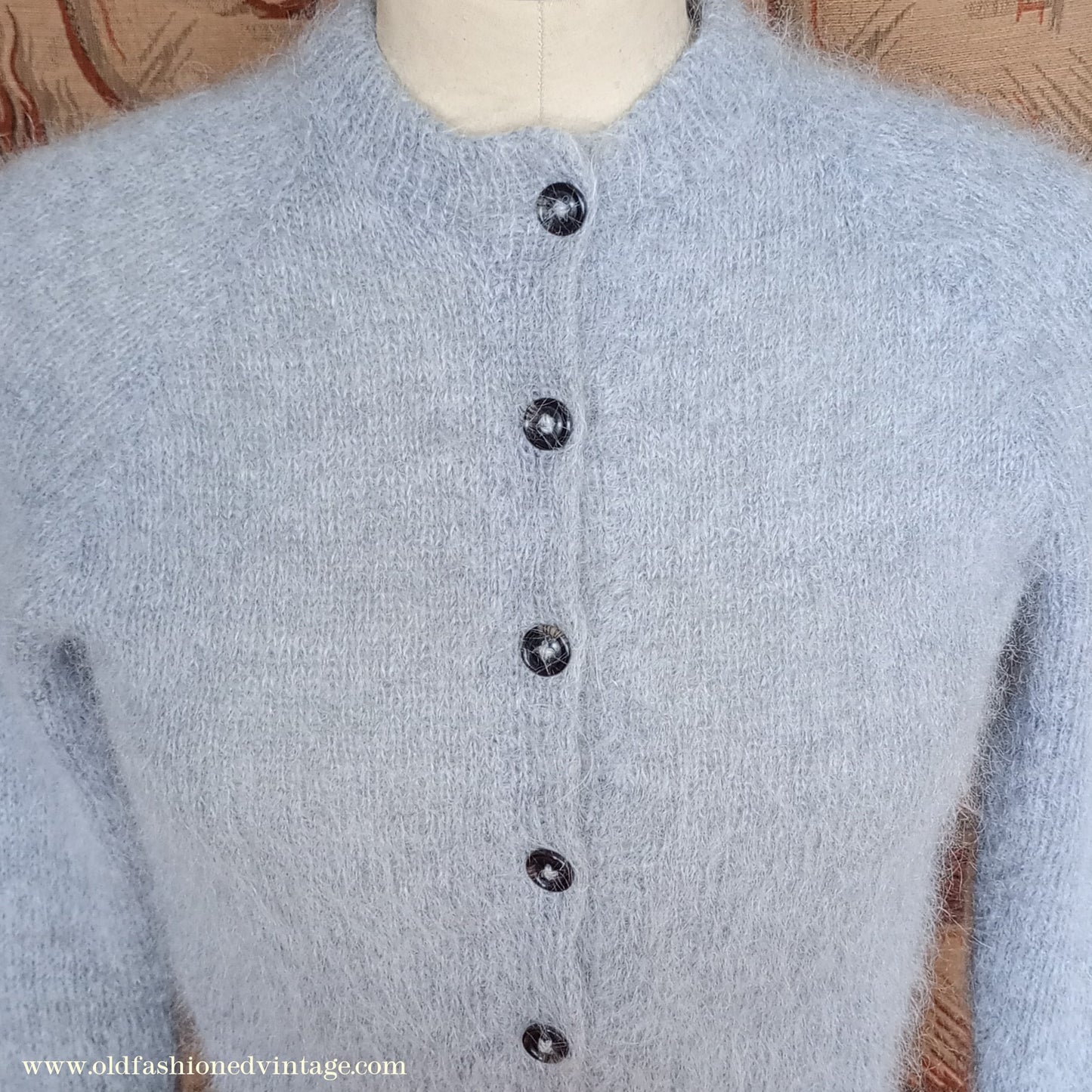 Rare Original Vintage 1950s Hand Knitted Mohair Cardigan Fluffy Grey 1940s UK S