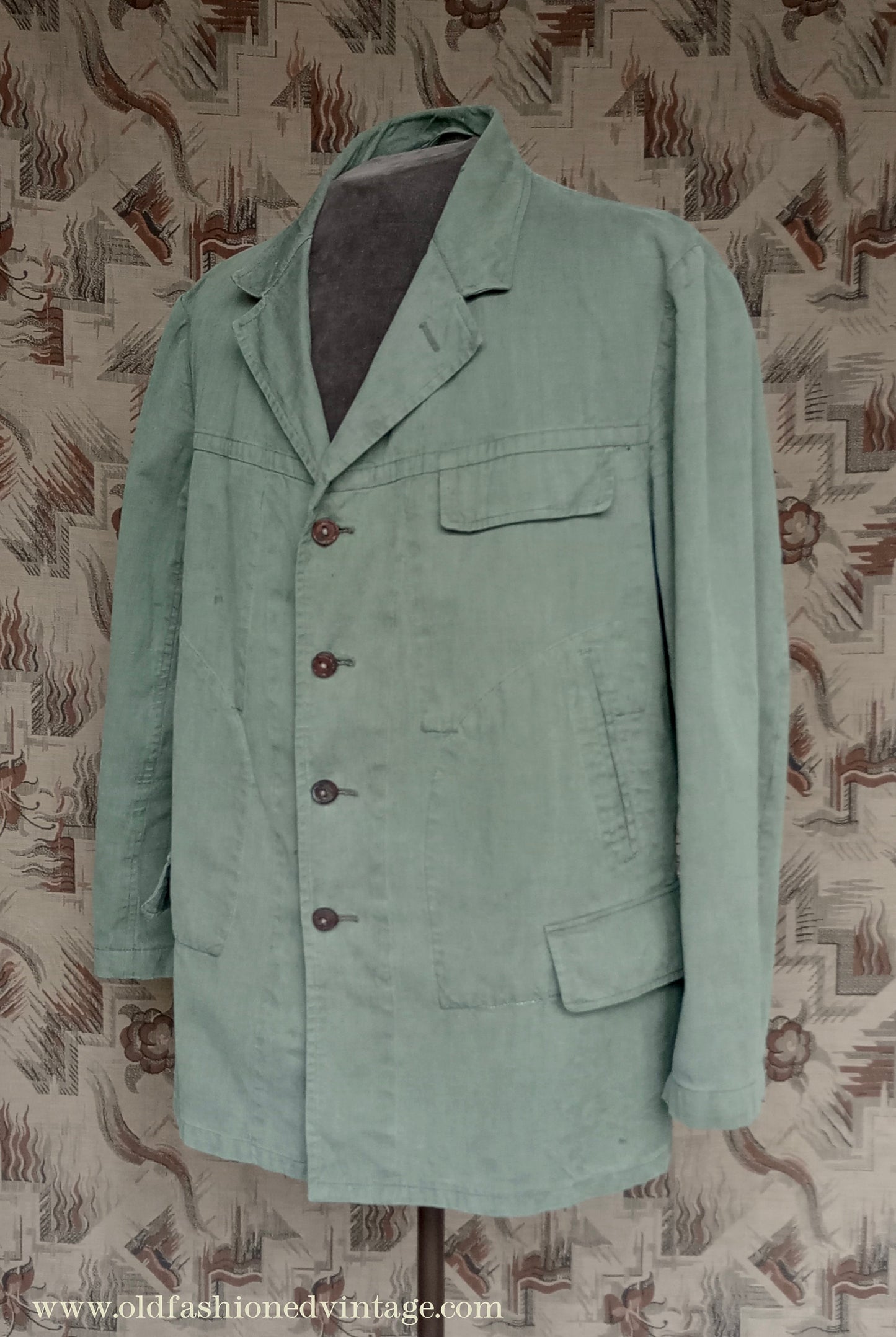 Vintage Mens 1940s German Hiking Jacket Green Cotton Outdoors Climbing Trachten 44"