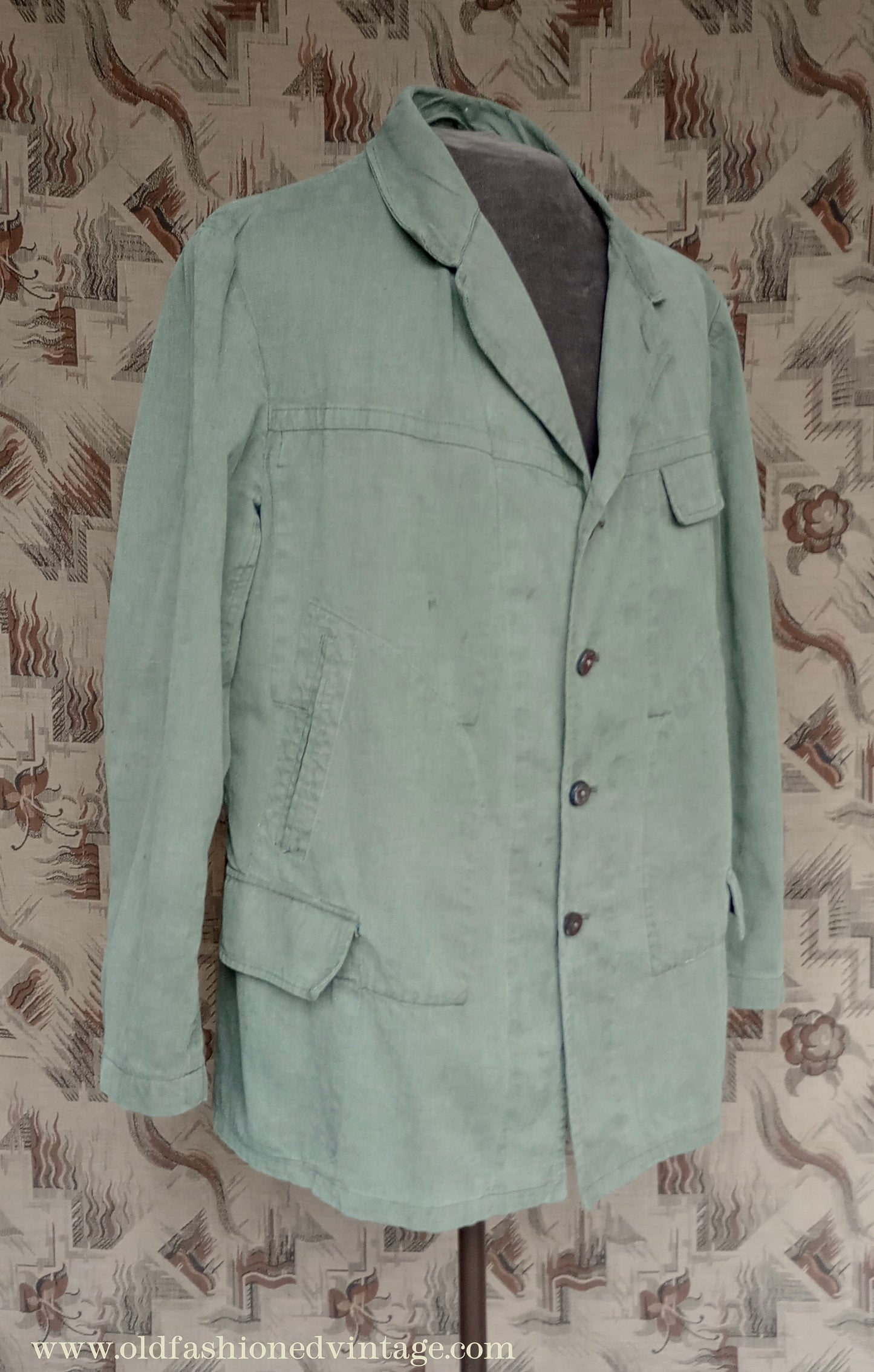 Vintage Mens 1940s German Hiking Jacket Green Cotton Outdoors Climbing Trachten 44"