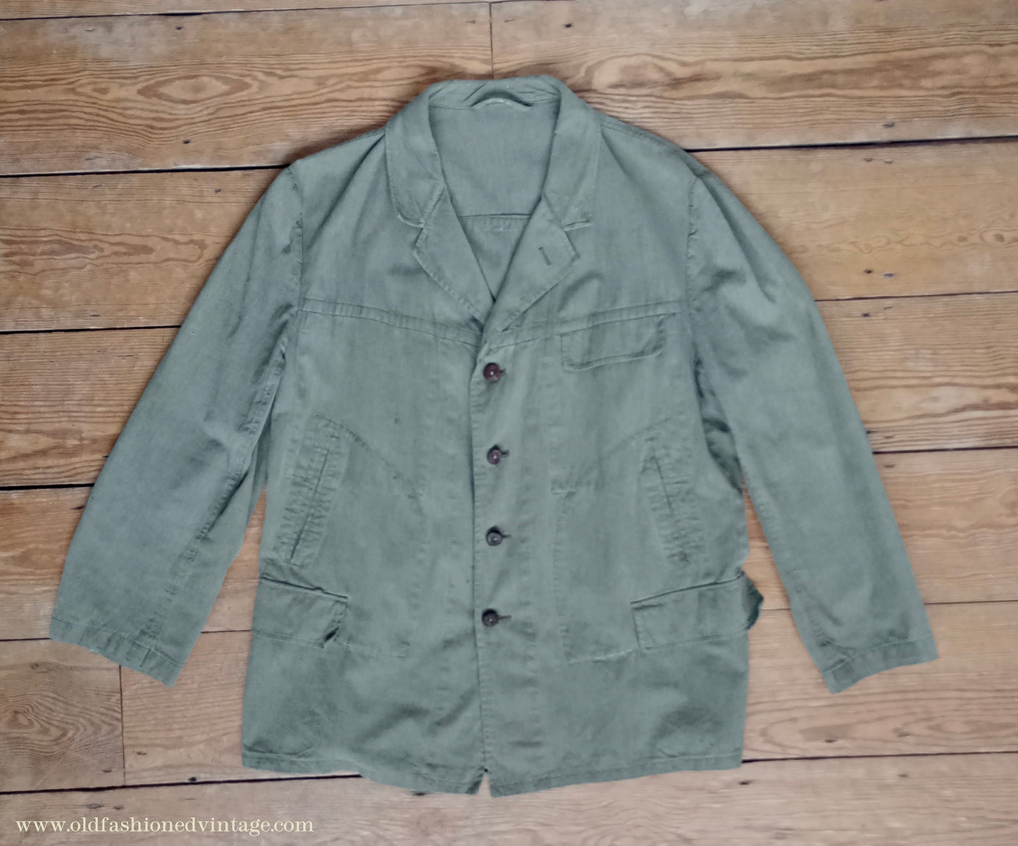 Vintage Mens 1940s German Hiking Jacket Green Cotton Outdoors Climbing Trachten 44"