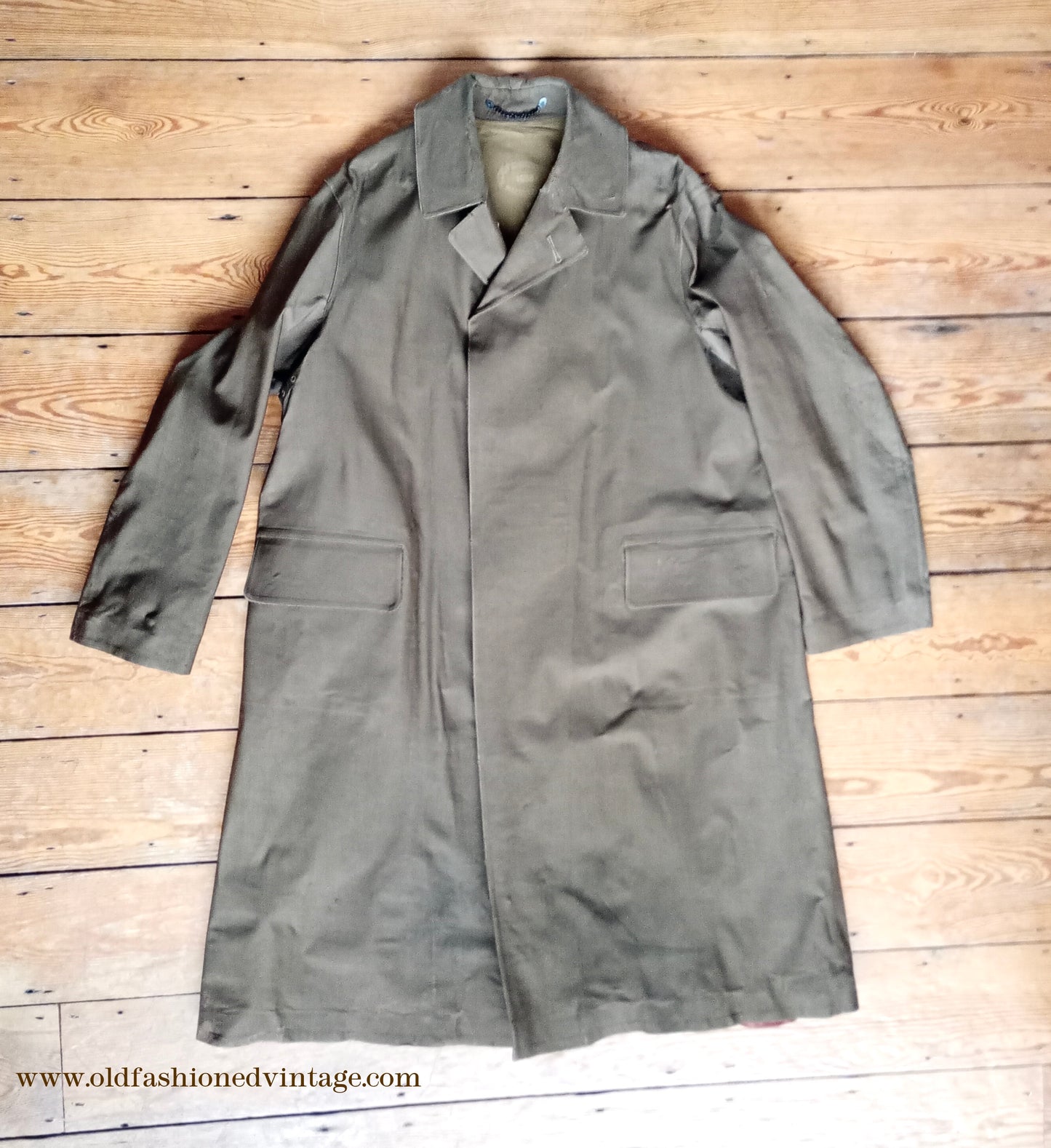 Vintage Mens 1950s British Army Khaki Rubberised Raincoat Coats Rubberproofed 1A UK L/XL