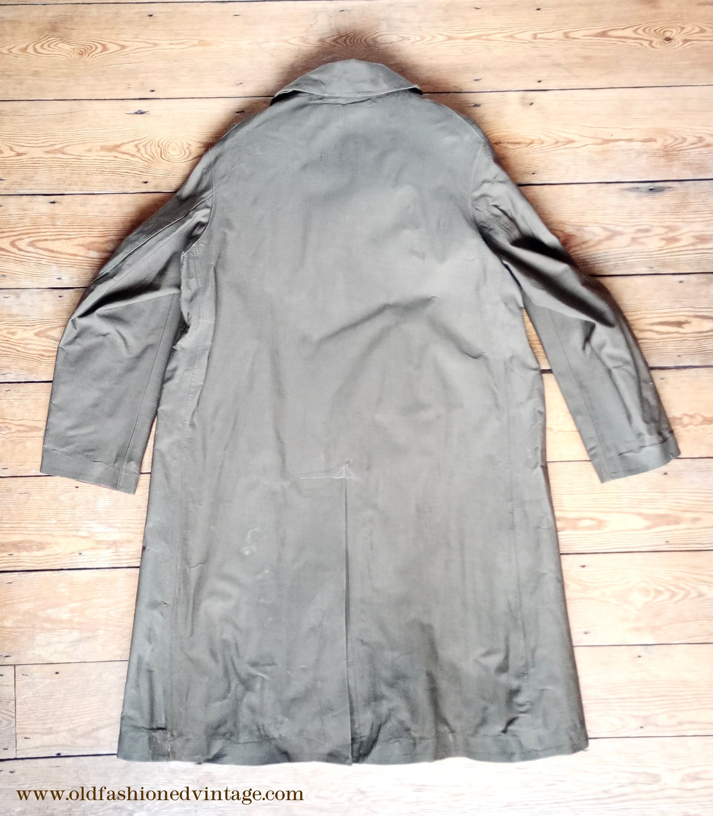 Vintage Mens 1950s British Army Khaki Rubberised Raincoat Coats Rubberproofed 1A UK L/XL