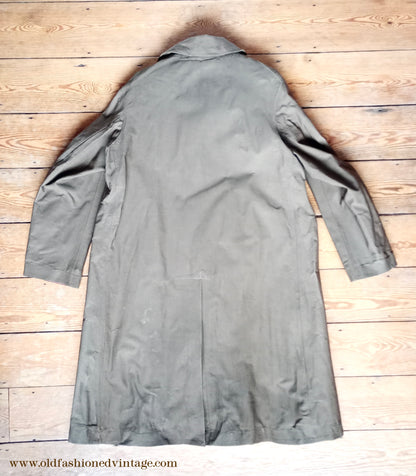 Vintage Mens 1950s British Army Khaki Rubberised Raincoat Coats Rubberproofed 1A UK L/XL