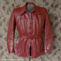 Rare Vintage 1940s 50s Red Leather Jacket Belted Zip Pockets UK S/M