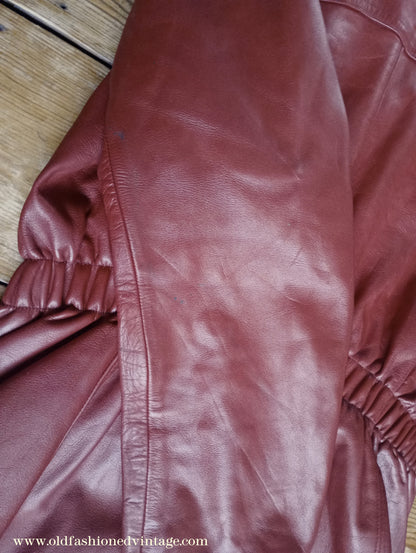 Rare Vintage 1940s 50s Red Leather Jacket Belted Zip Pockets UK S/M