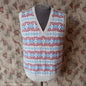 Vintage Mens Hand Knitted Fair Isle Slipover Sweater Vest Beige Blue Brown 1970s 1980s UK L