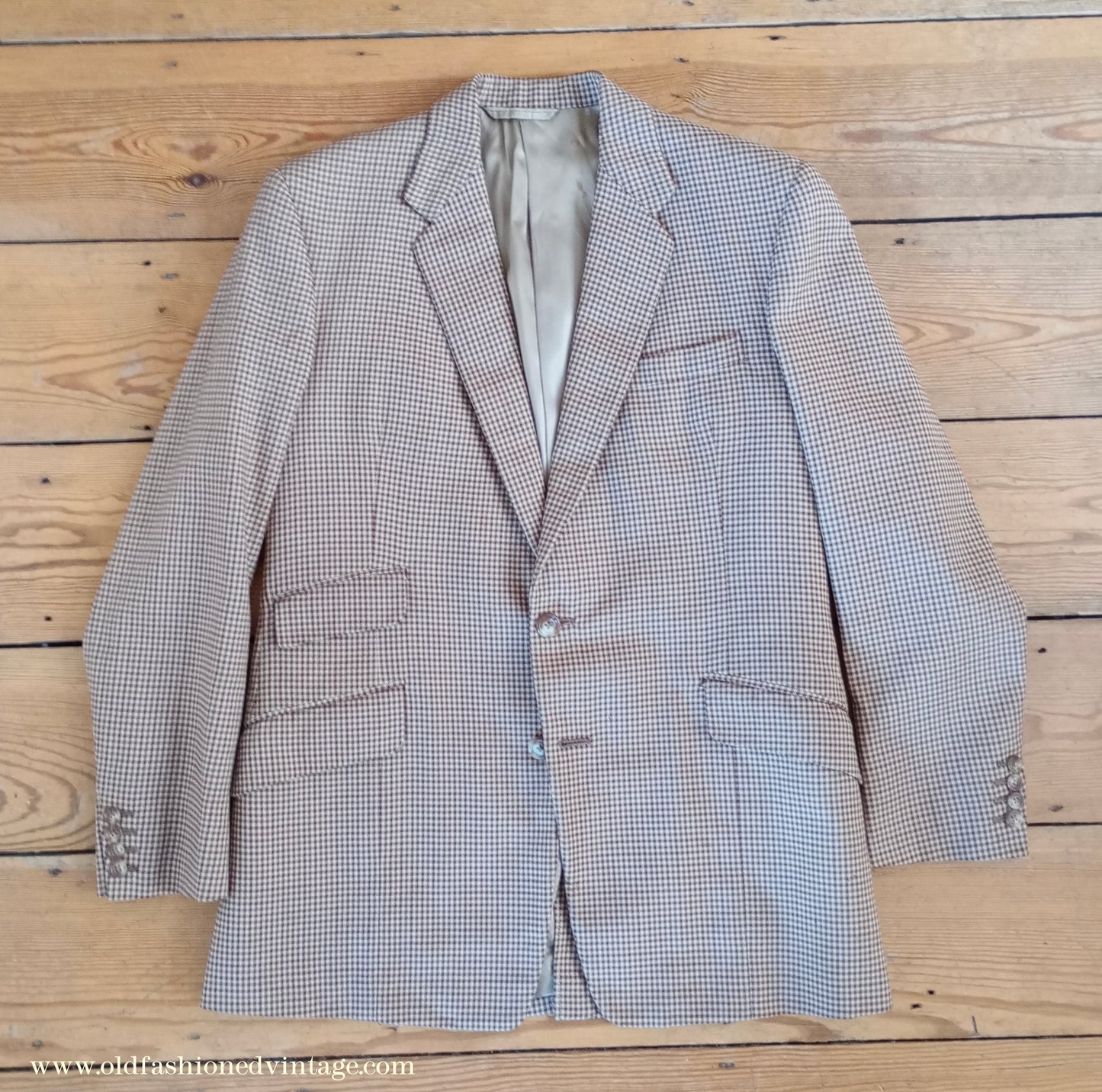 Vintage Mens 1950s Suit Brown Checked Wool 2 Piece 37"/38"