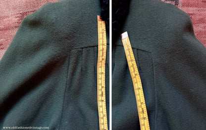 Vintage 1940s Green Wool Asymmetrical Astrakhan Trim Coat UK L