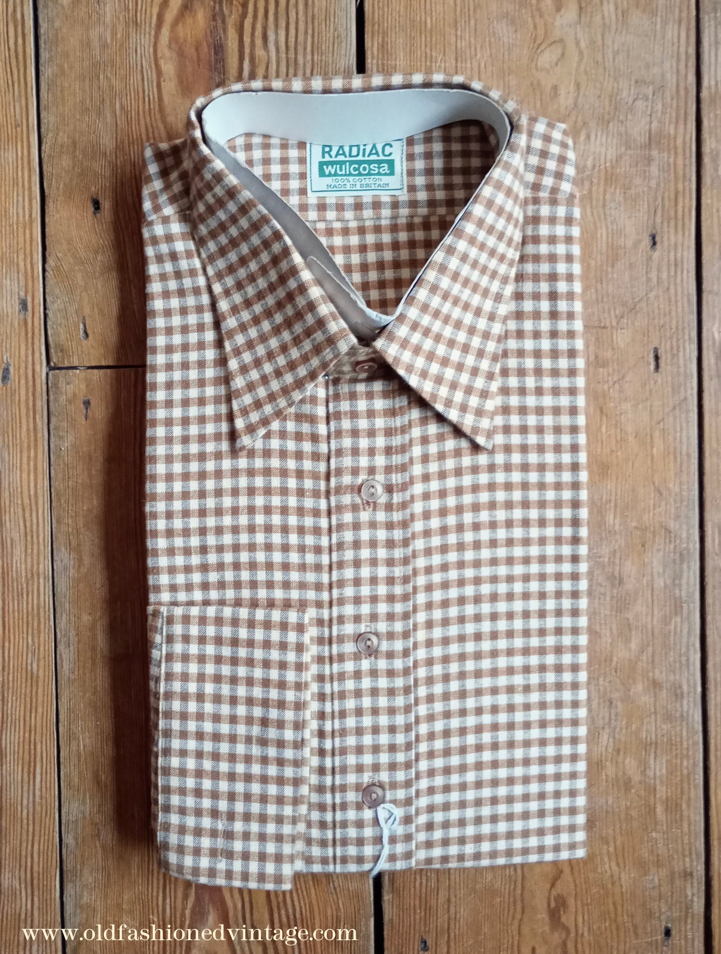 Vintage Mens NOS 1970s "Radiac" Checked Cotton Pullover Shirt British Overhead Tunic Half Buttoned 17"