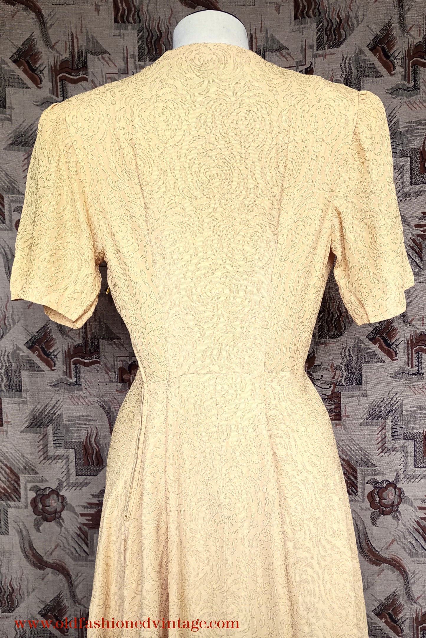 Vintage 1940s Dress Yellow Textured Rayon UK S