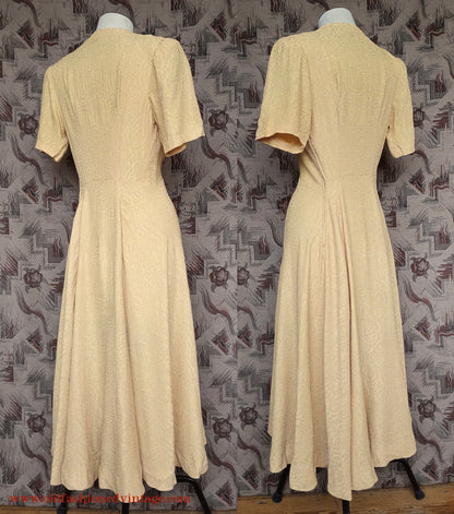 Vintage 1940s Dress Yellow Textured Rayon UK S