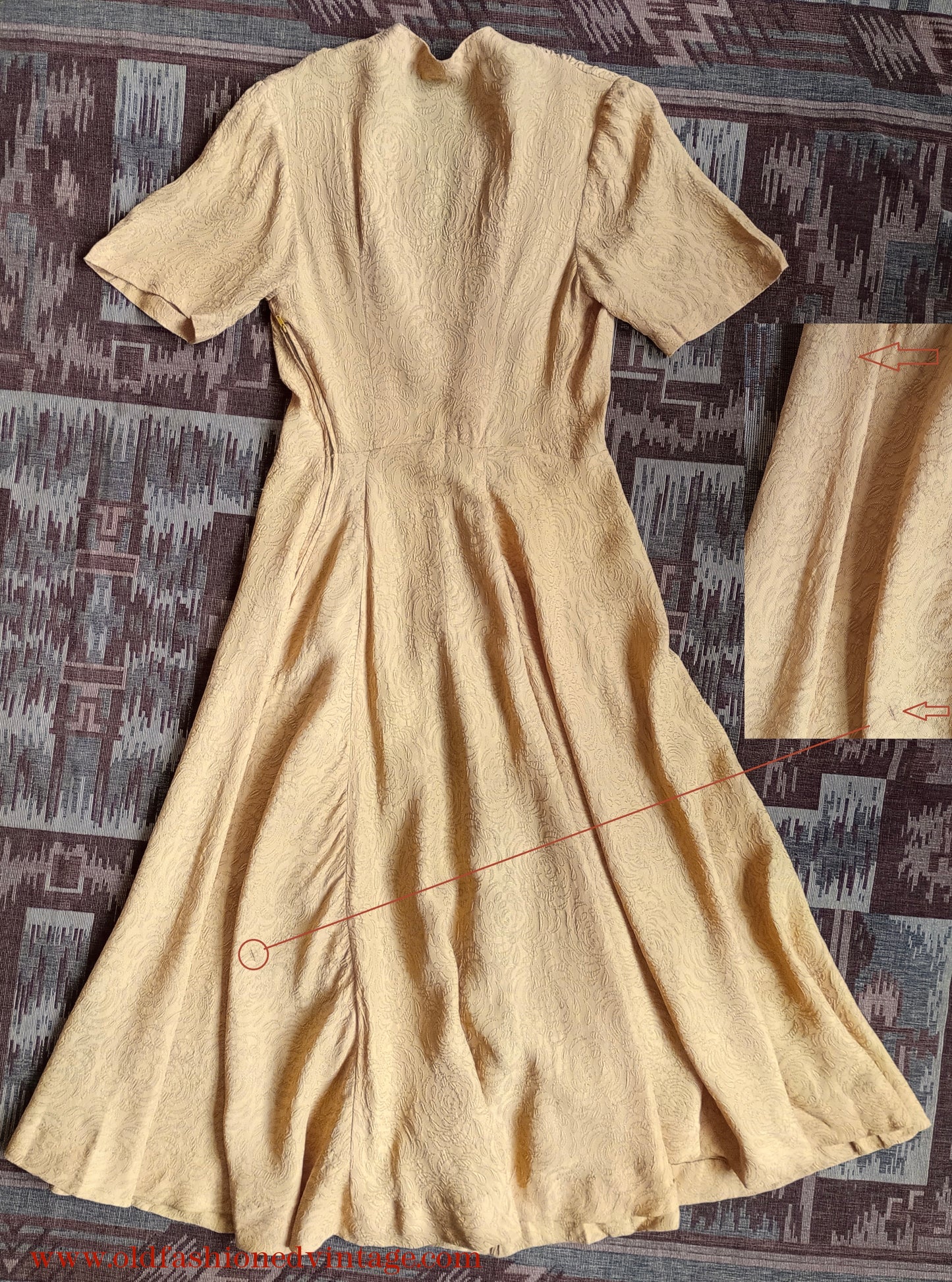 Vintage 1940s Dress Yellow Textured Rayon UK S