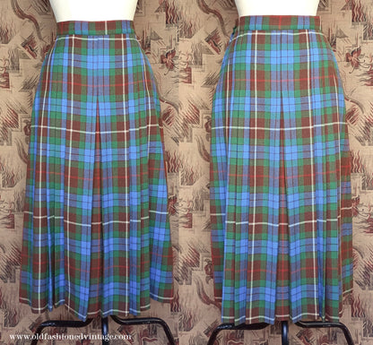 Vintage 1940s Suit Fraser Tartan Blue Green Wool Jacket Skirt UK S