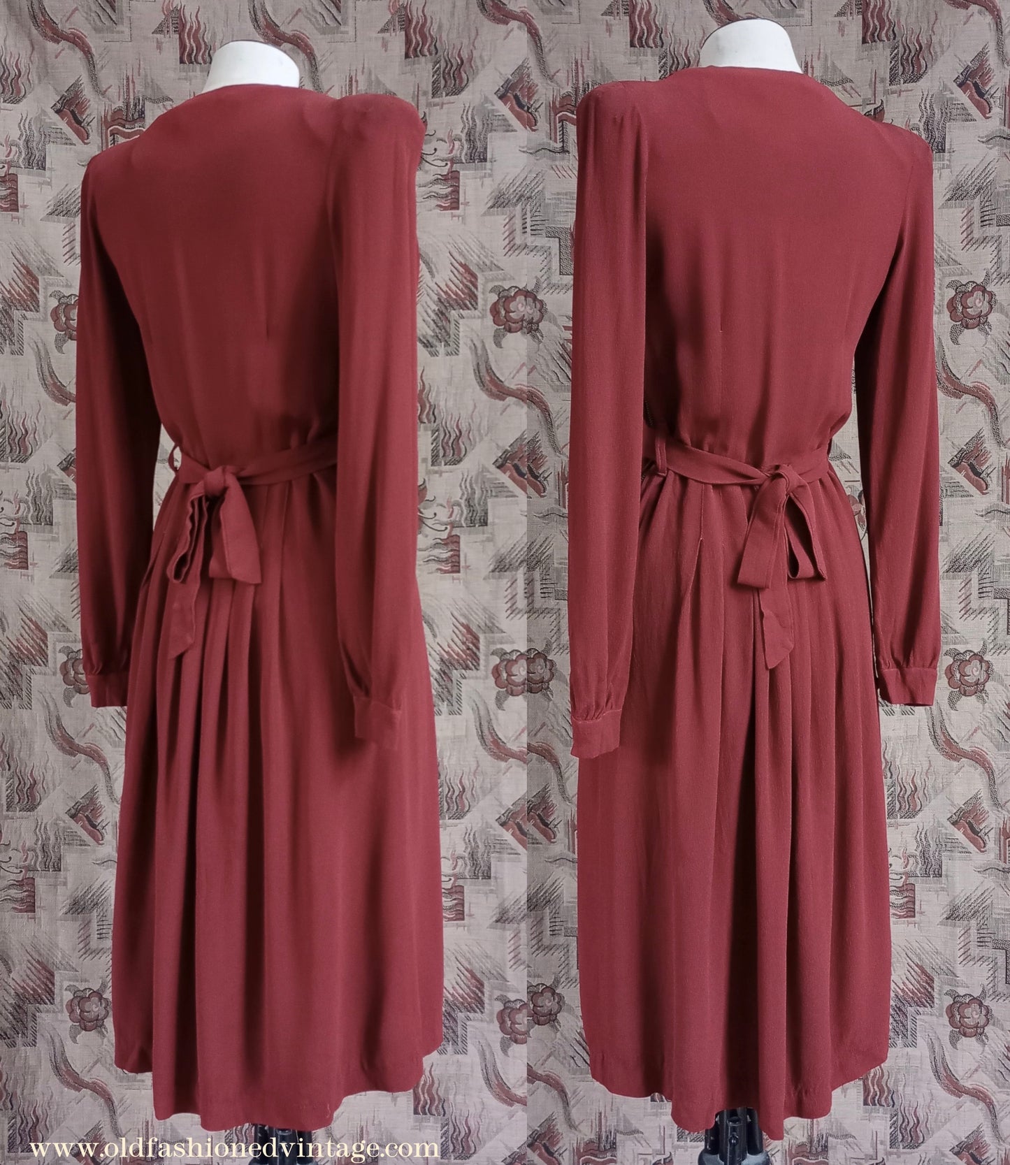 Vintage 1940s Dress Russet Chestnut Rayon Crepe UK XS/S