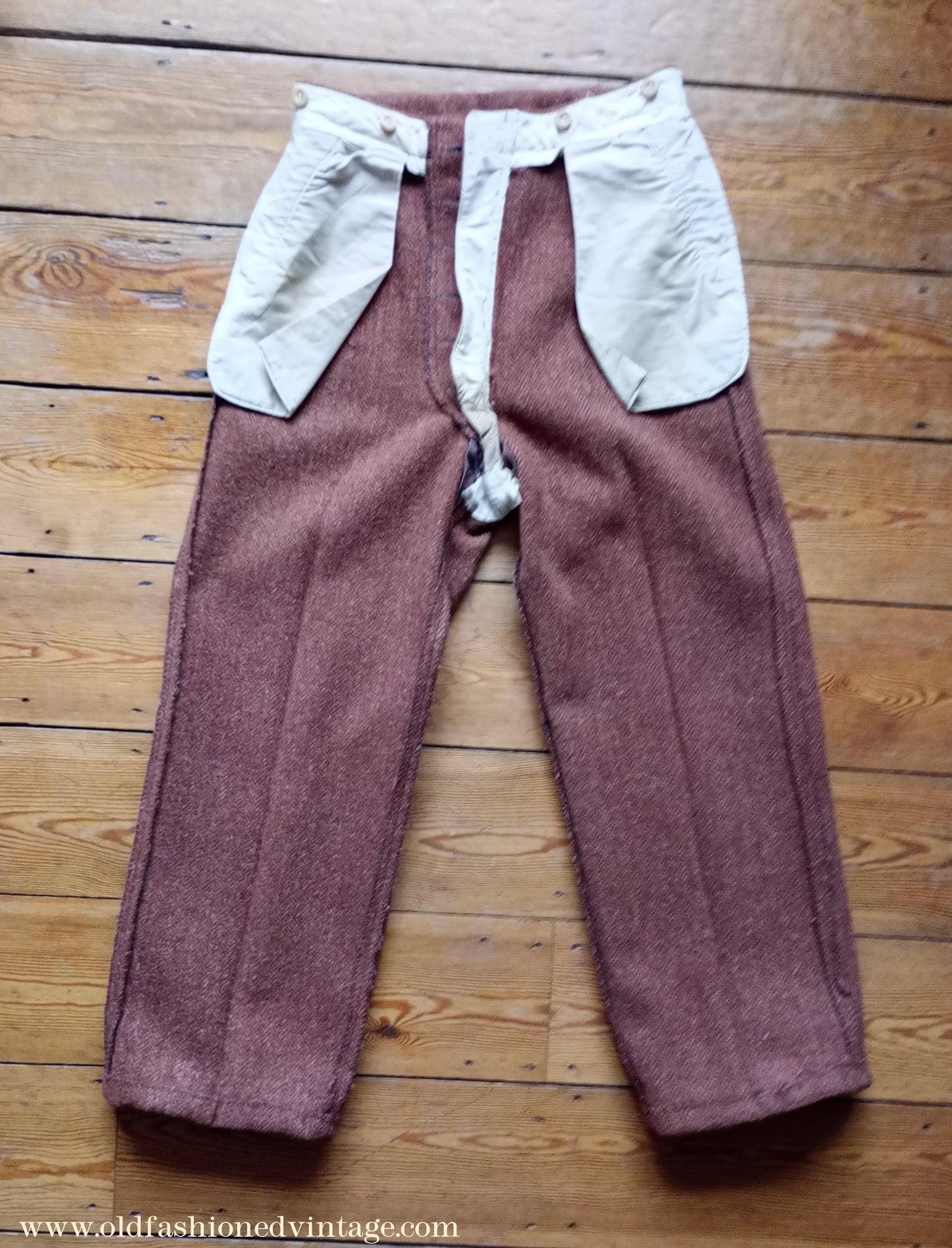 Vintage Mens 1940s Ginger Herringbone Tweed Trousers Rust Brown Pants 31 x 29