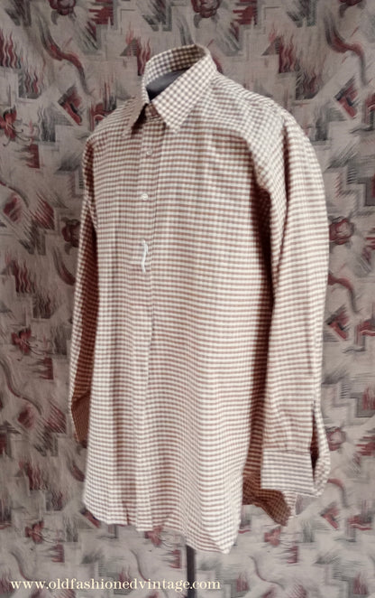 Vintage Mens NOS 1970s "Radiac" Checked Cotton Pullover Shirt British Overhead Tunic Half Buttoned 17"