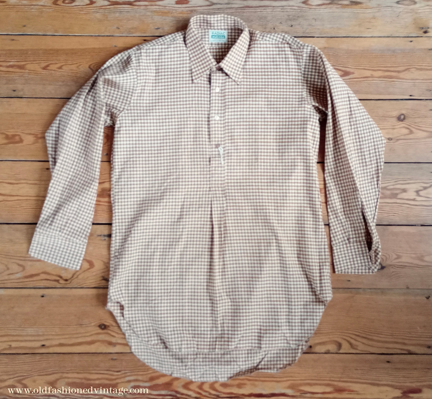 Vintage Mens NOS 1970s "Radiac" Checked Cotton Pullover Shirt British Overhead Tunic Half Buttoned 17"