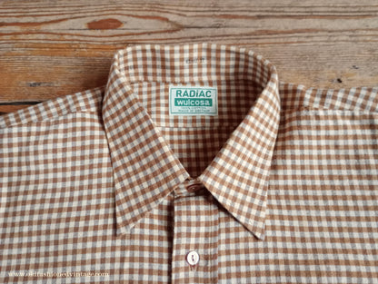 Vintage Mens NOS 1970s "Radiac" Checked Cotton Pullover Shirt British Overhead Tunic Half Buttoned 17"