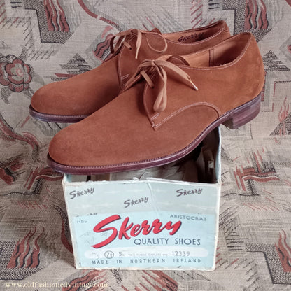 Vintage Mens 1950s NOS Suede Shoes Ginger Tobacco Unworn UK 7.5