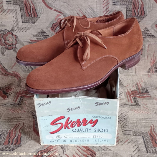 Vintage Mens 1950s NOS Suede Shoes Ginger Tobacco Unworn UK 7.5