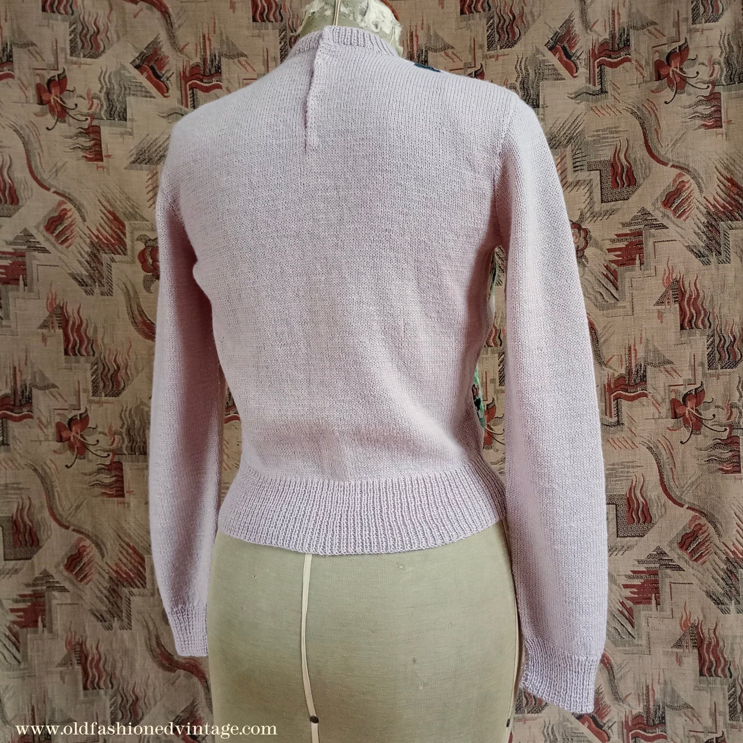 Original Vintage 1940s Hand Knitted Intarsia Oak Leaf Acorn Jumper Sweater Fair Isle UK S/M