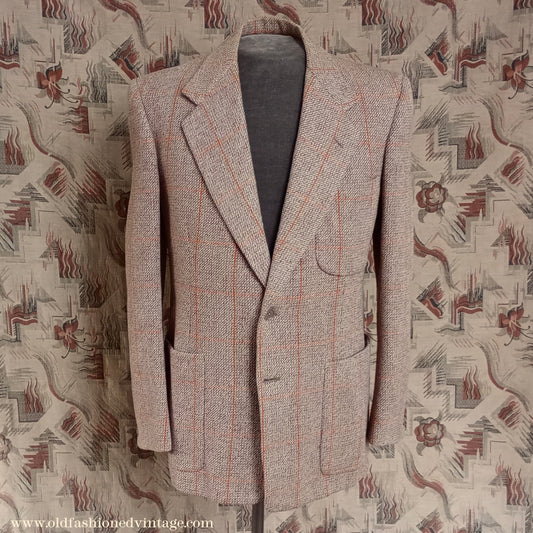 Vintage Mens 1950s Daks Simpson Tweed Sports Jacket Brown Orange Windowpane Check 38"