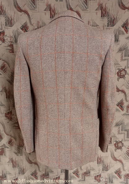 Vintage Mens 1950s Daks Simpson Tweed Sports Jacket Brown Orange Windowpane Check 38"
