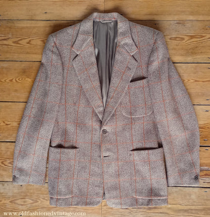 Vintage Mens 1950s Daks Simpson Tweed Sports Jacket Brown Orange Windowpane Check 38"
