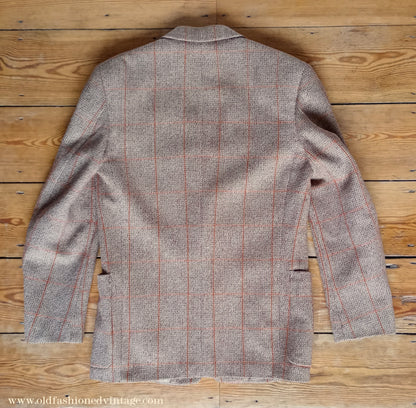 Vintage Mens 1950s Daks Simpson Tweed Sports Jacket Brown Orange Windowpane Check 38"