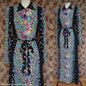 Vintage 1930s Crepe Floral Hostess Gown Zip Lounge Dress Housecoat 1940s UK XS