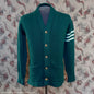 Vintage Mens 1930s 1940s Bottle Green Chunky Cardigan College Varsity Sweater Knit Knitted Wool Jacket UK S