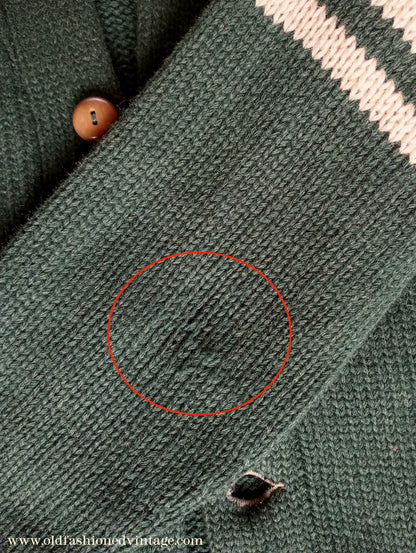 Vintage Mens 1930s 1940s Bottle Green Chunky Cardigan College Varsity Sweater Knit Knitted Wool Jacket UK S