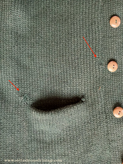 Vintage Mens 1930s 1940s Bottle Green Chunky Cardigan College Varsity Sweater Knit Knitted Wool Jacket UK S