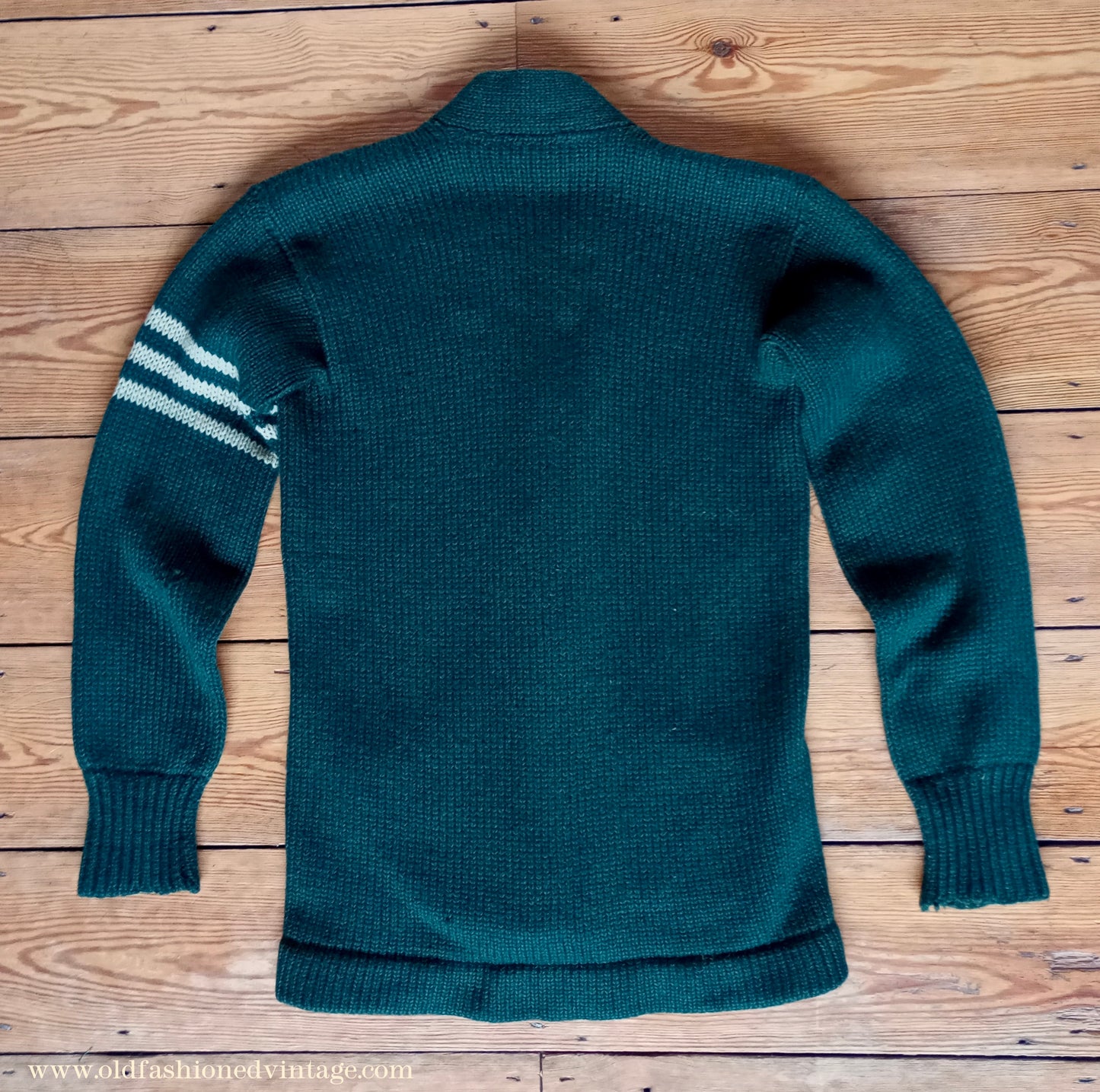 Vintage Mens 1930s 1940s Bottle Green Chunky Cardigan College Varsity Sweater Knit Knitted Wool Jacket UK S