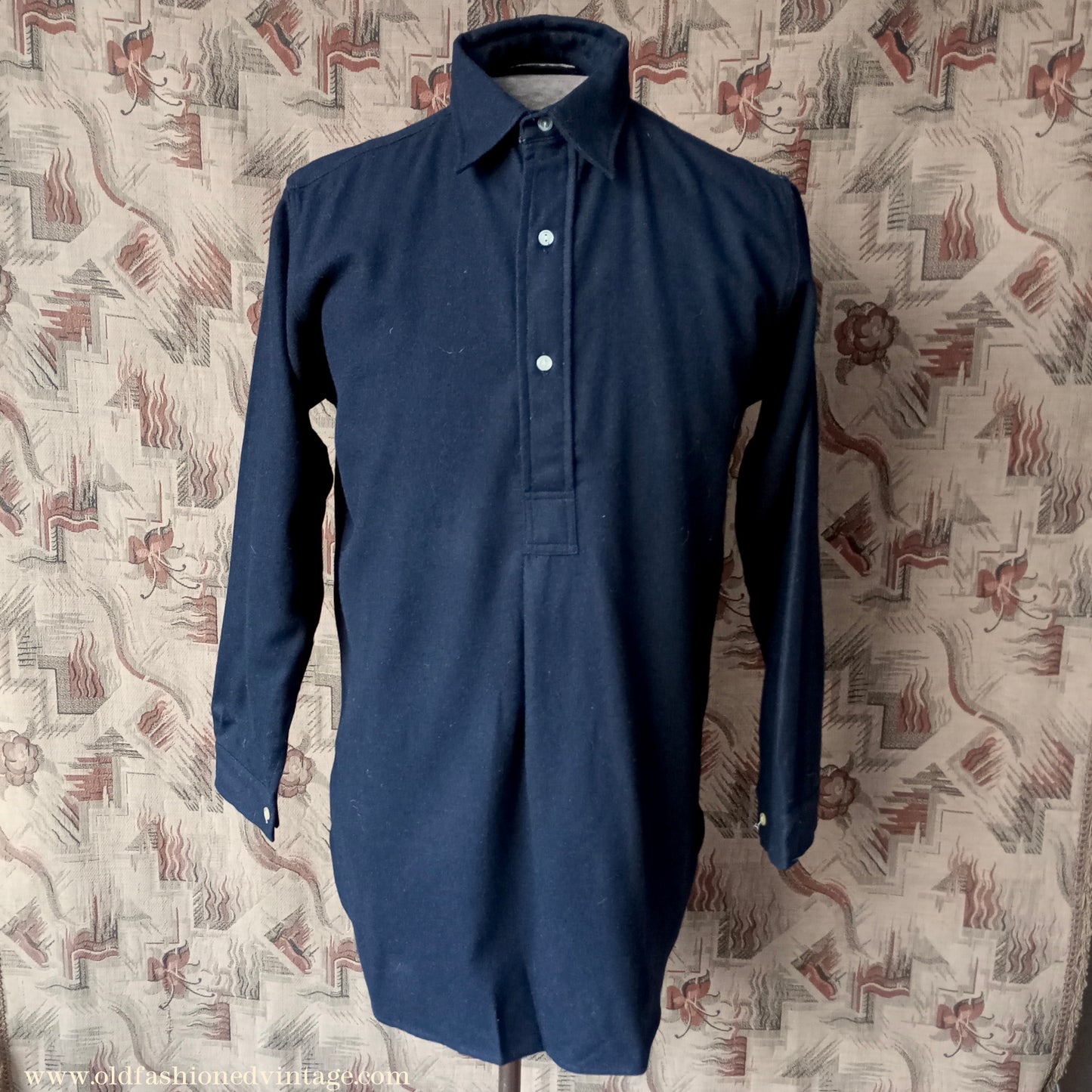 Vintage Mens NOS 1950s Black Wool Pullover Shirt Work Sports British Half Placket 15"