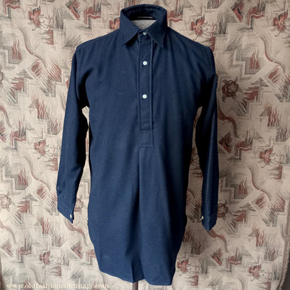 Vintage Mens NOS 1950s Black Wool Pullover Shirt Work Sports British Half Placket 15"