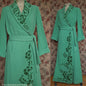 Vintage 1940s 50s Housecoat Dressing Gown Eau De Nil Green Wool Robe UK M