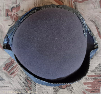 Vintage 1920s 1930s Grey Felt Hat Silver Trim Cloche