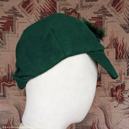 Vintage 1940s 50s Green Fleecy Wool Hat Asymmetrical Juliet Cap