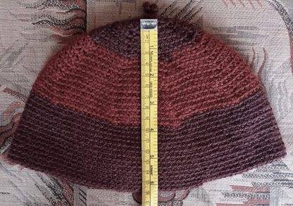 Vintage Style Crochet Beanie Hat Brown Two Tone Wool Skull Cap