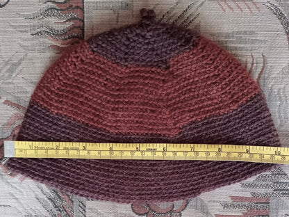 Vintage Style Crochet Beanie Hat Brown Two Tone Wool Skull Cap